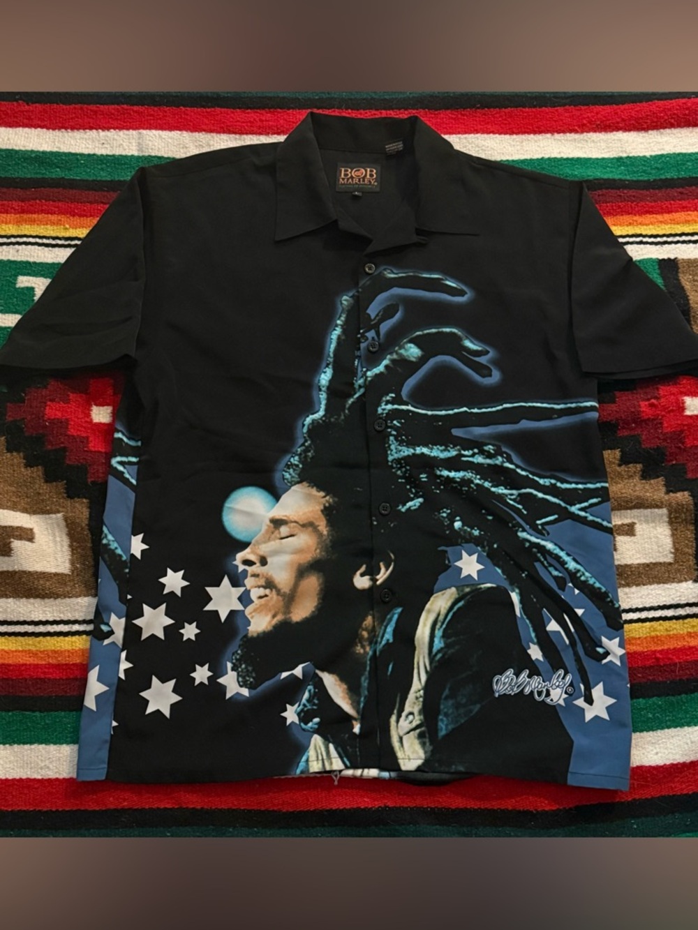 Bob Marley Graphic Short-Sleeve Button-Up Shirt